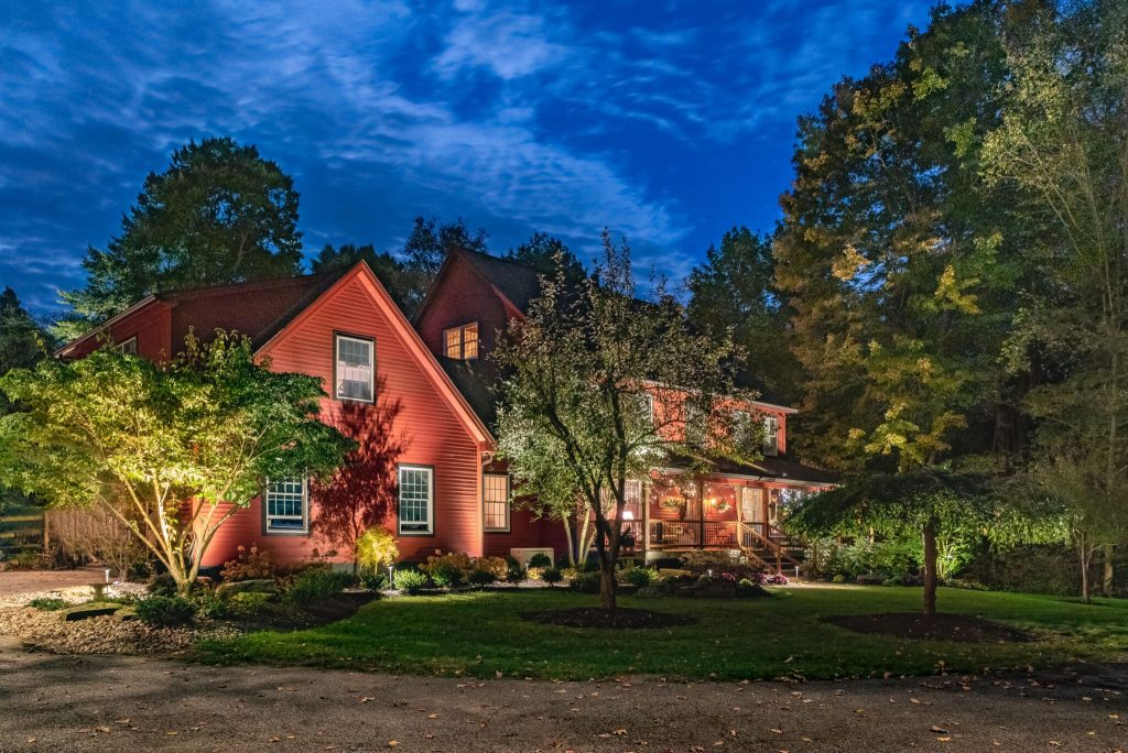 Gordon house lit up at night