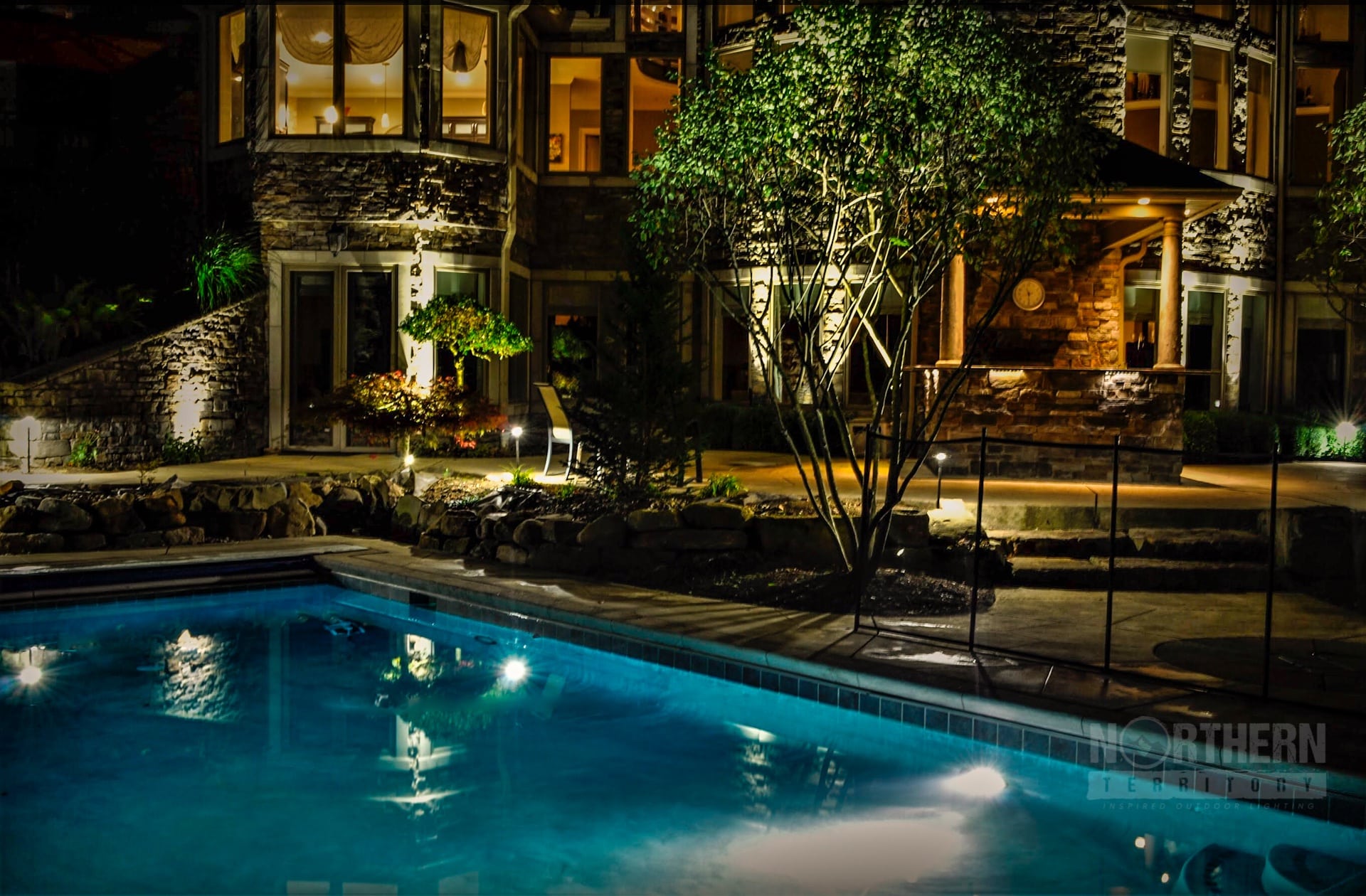 Pool and patio lighting at estate